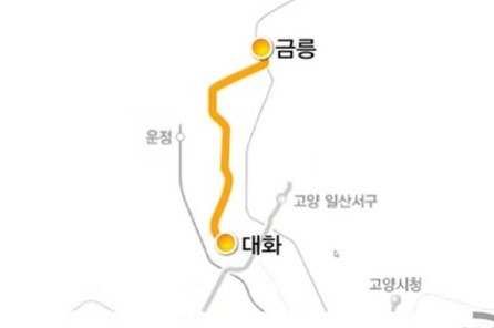  지난해 4차국가철도망에 반영된 일산선 연장(3호선 대화~파주금릉) 노선도.
