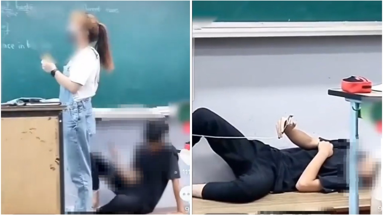 충남 홍성의 한 중학교에서 학생이 교단에 누워 수업 중인 교사를 촬영하는듯한 영상이 SNS에 게시돼 논란이다.