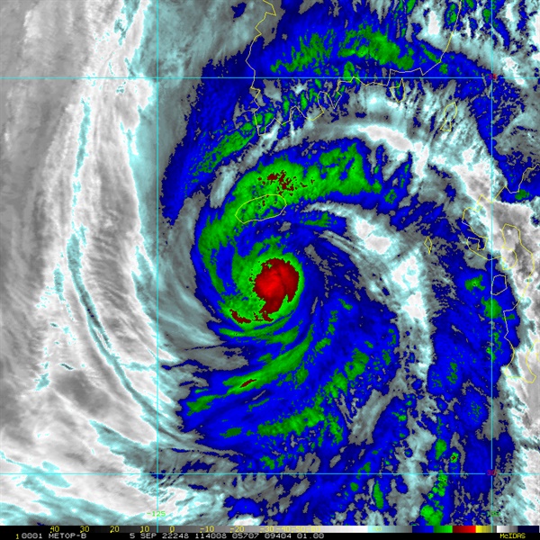 5일 제주도 근접 직전 11호 태풍 힌남노의 모습.