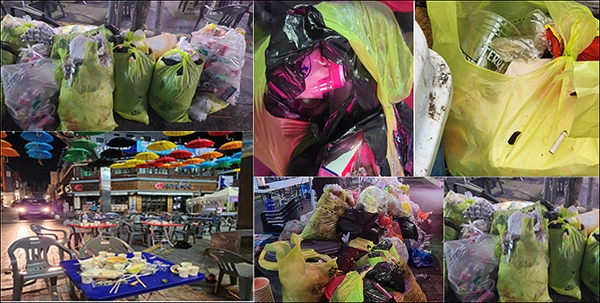 지난 7일부터 10일까지 4일 동안 중구 은행동 문화의거리 일원에서 열린 '대전 0시 뮤직페스티벌'에 50만 명이 찾았다고 대전시는 밝혔다. 사진은 이 페스티벌에서 나온 1회용 쓰레기가 분리수거가 되지 않은 채 쓰레기 봉투에 담겨있는 모습.