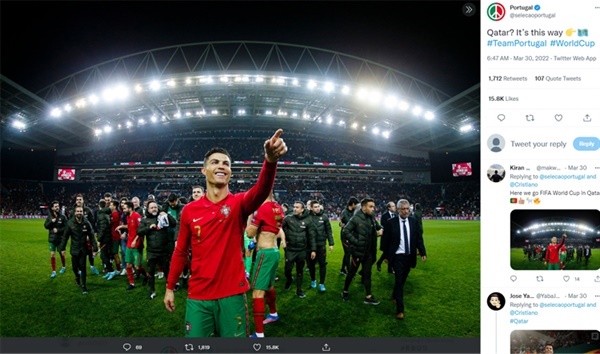 크리스티아누 호날두 포르투갈의 주장 호날두가 지난 3월 월드컵 본선 진출을 확정지은 이후 기뻐하고 있다. 
