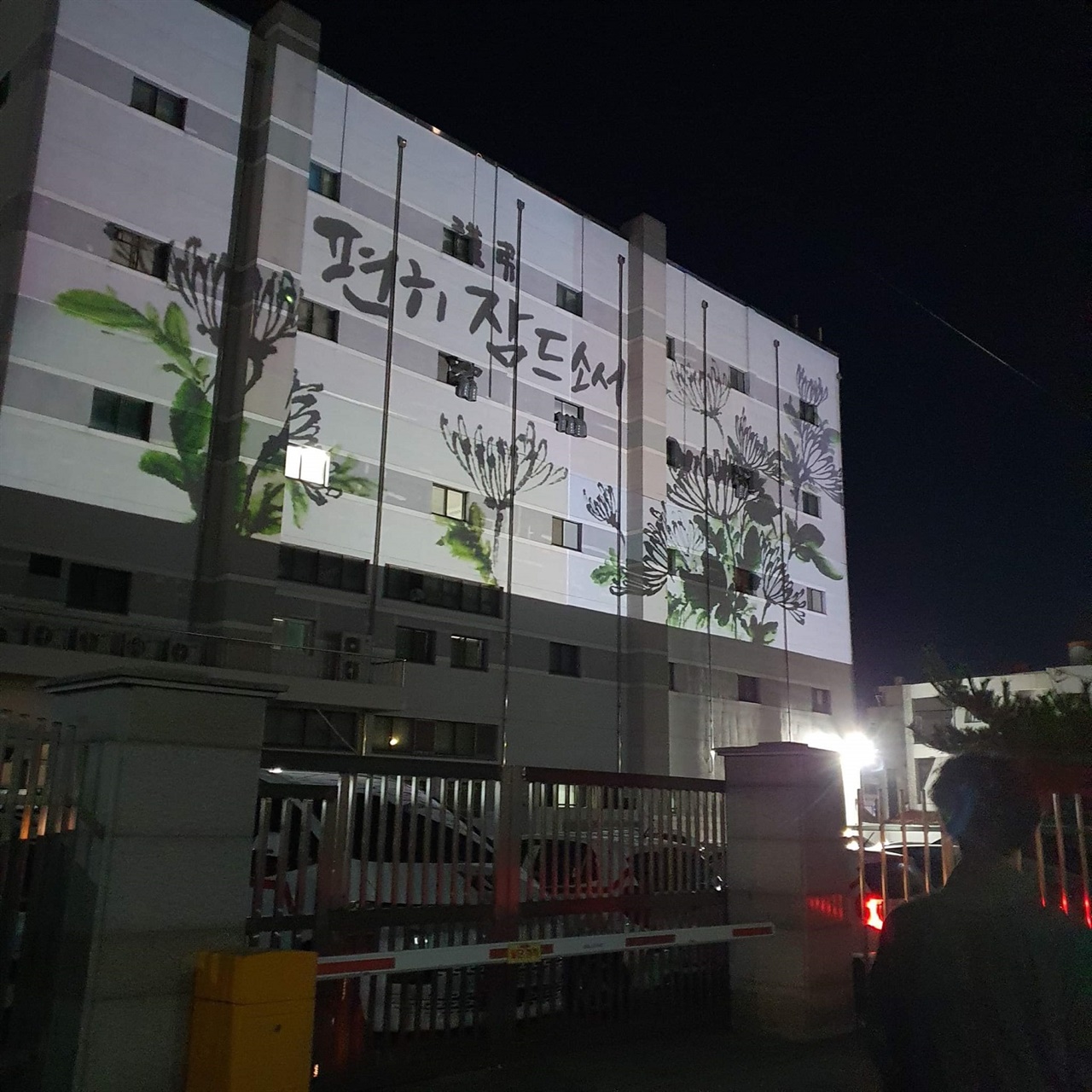 홍성군에서는 지난 2일 밤, 홍주읍성에서 맞은 편 건물 외벽에 미디어파사드 기술을 활용해 흰 국화와 함께 “PRAY", "편히 잠드소서”라는 추모글을 새겼다.