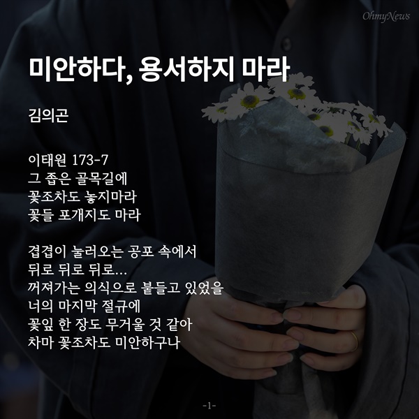 김의곤씨가 쓴 이태원 압사 참사 희생자들을 추모하는 시 <미안하다, 용서하지 마라>