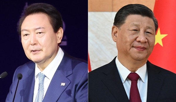 윤석열 대한민국 대통령(왼쪽)과 시진핑 중국 국가주석(오른쪽). 