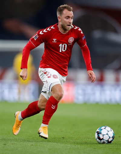  2020년 9월 8일 UEFA 네이션스 리그 덴마크 대 잉글랜드, 덴마크 크리스티안 에릭센의 경기 모습.