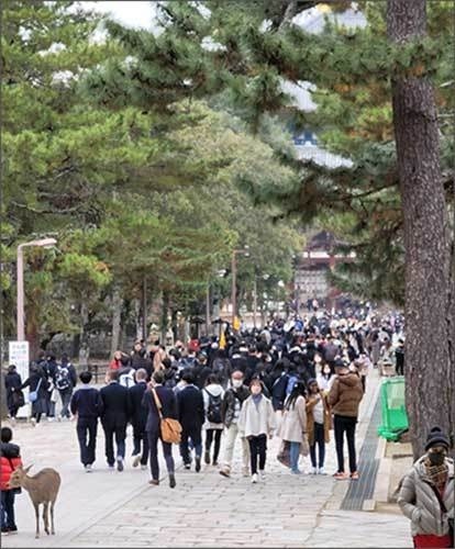 동대사 경내에는 주말을 맞아 방문한 사람들로 붐볐다