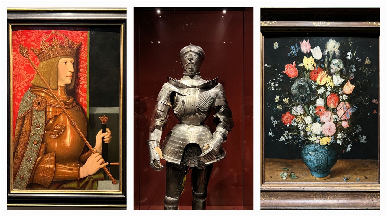  사진 왼쪽부터 <막스밀리언 1세>, <세로 홈 장식 갑옷>, 얀 브뤼헐의 <꽃다발을 꽂은 파란 꽃병>이다.