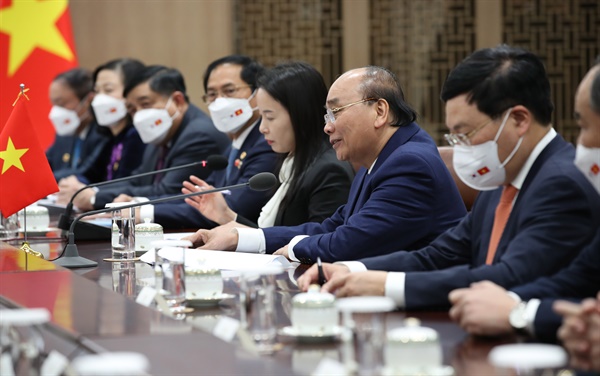 응우옌 쑤언 푹 베트남 국가주석이 5일 오후 서울 용산 대통령실 청사에서 열린 한-베트남 정상회담에서 발언하고 있다. 