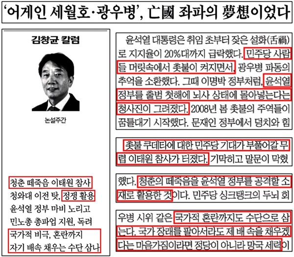 10·29 이태원 참사 관련 부적절한 칼럼 낸 조선일보(12/15)