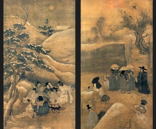 김홍도, 18세기, 비단에 옅은 채색, 100x49cm, 파리 기메 국립 아시아 미술관 소장 