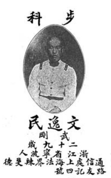 <윈난육군강무학교 제17기 동학록>에 수록된 생도 시절 문일민의 사진