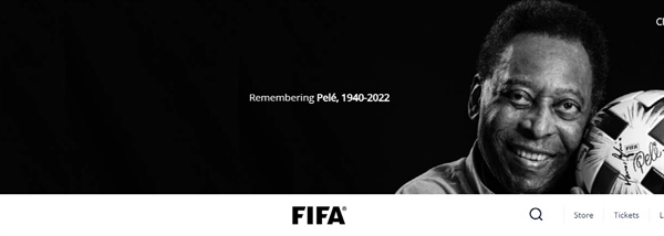  펠레를 추모하는 국제축구연맹 누리집(FIFA.com)
