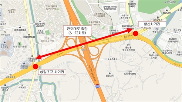 경기 하남시는 30일 오후 5시부터 하남 황산사거리~천호대로 구간이 12차로로 확장돼 개통한다고 밝혔다.