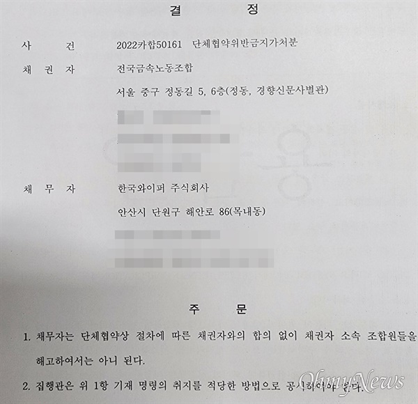  수원지방법원 안산지원 결정문