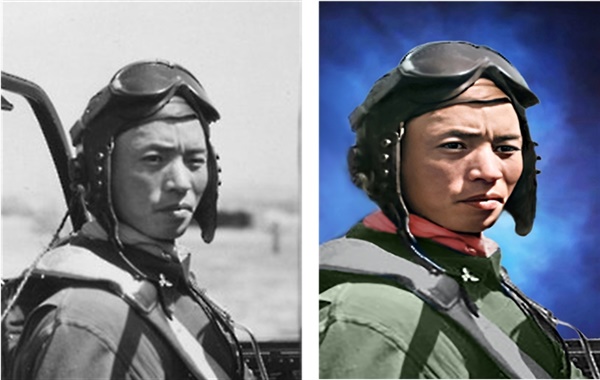 6·25전쟁 당시 대한민국 공군 최초로 100회의 전투기 출격을 기록한 공군의 전설 김두만 장군의 사진을 AI로 복원했다.