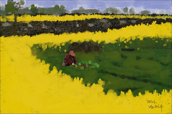 2003년 4월에 찍었던 제주 하도리 풍경을 그림으로 그렸습니다.