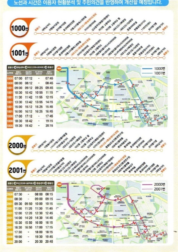 ？내포신도시·홍성군·예산군을 순환하는 순환버스의 노선과 시간표