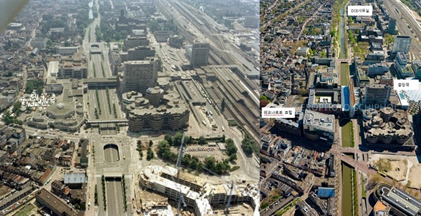 좌측 사진은 1981년 항공촬영된 사진으로 위트레흐트시 아카이브에 보관되어 있는 자료이다. 우측 사진은 2022년 항공촬영된 사진으로 Aerophoto Schiphol자료이다. 두 사진은 네덜란드 암스테르담 대학교 도시자전거 연구소 페이스북 페이지게 게시된 자료임(우리가 28일 인터뷰한 메러디스 글레저 교수가 이 연구소의 소장)