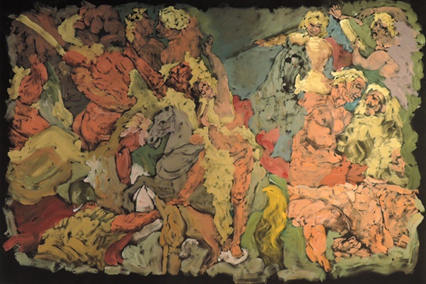"Saffron Songs" Acrylic on heavy unprimed canvas, 145cm×212cm×5cm 2022