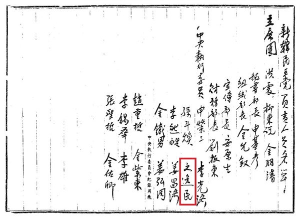 신한민주당 책임 임원 명단(1945.2) 중앙집행위원 명단에 '문일민'의 이름이 포함되어 있다.
