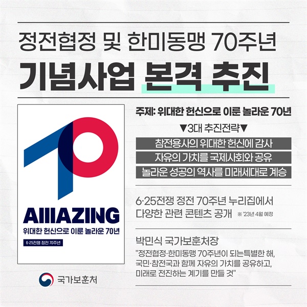 국가보훈처가 제작한 정전협정 70주년 행사 홍보 카드뉴스