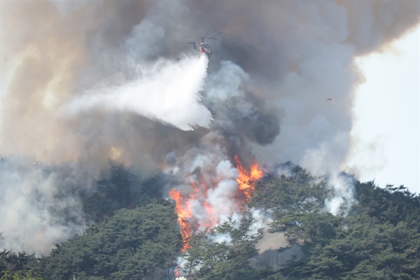 2023년 4월 2일 오후 산불이 발생한 서울 종로구 인왕산에서 불길이 치솟고 있다.
