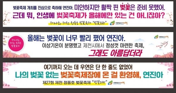 충북 제천시가 드라마 '더글로리'를 패러디해 만든 청풍호벚꽃축제 홍보현수막 시안