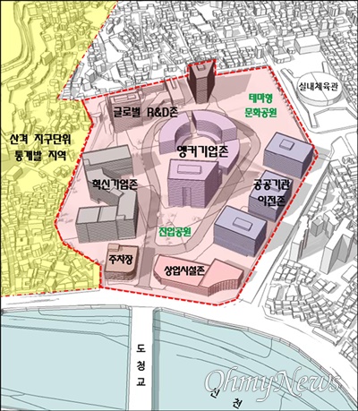  대구시는 12일 경북도청 후적지에 대구 미래 50년 도시발전을 위한 도심융합특구로 조성하겠다고 밝혔다. 도심융합특구에는 앵커기업존, 혁신기업존, 글로벌R&D존, 공공기관 이전존으로 구성한다.