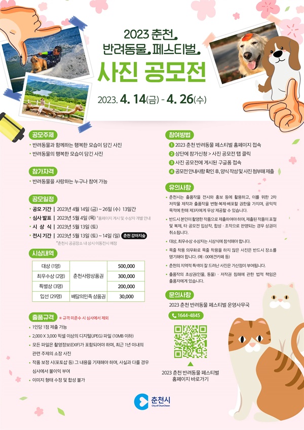 2023 춘천 반려동물 페스티벌 사진 공모전 포스터. 