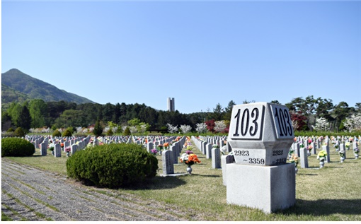 대전현충원 묘역 내에 설치된 번호석(묘판) 사진