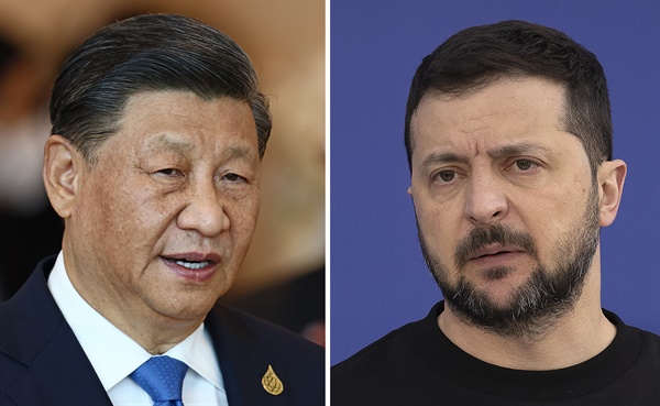 시진핑 중국 국가주석(왼쪽), 젤렌스키 우크라이나 대통령(오른쪽).
