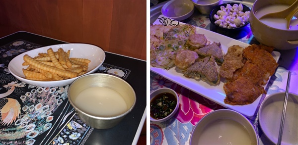 레트로 감성의 식탁과 양은 막걸리잔이 제공되는 춘천에 있는 막걸리 음식점 ‘청파동’이다. 사진=독자제공

