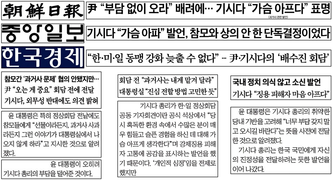 윤석열 대통령 배려 덕분에 기시다 총리 유감 표명 나왔다는 조선·중앙·한국경제