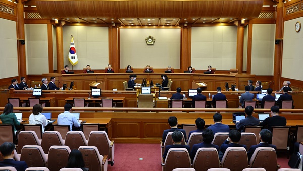 2023년 5월 9일 서울 종로구 헌법재판소에서 이상민 행정안전부 장관의 탄핵심판 첫 변론기일이 열리고 있다. 