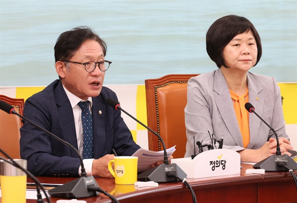 정의당 배진교 원내대표가 15일 오전 국회에서 열린 상무집행위원회 회의에서 발언하고 있다. 