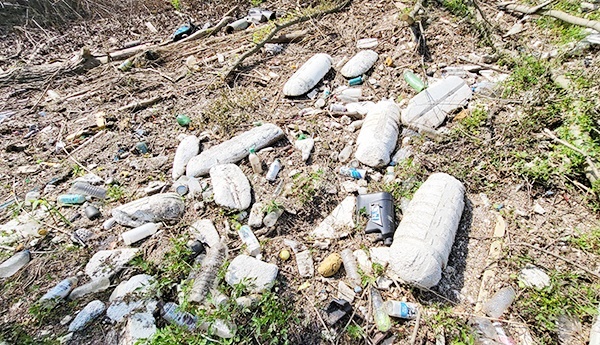 예당저수지 주변 송지대야리로 밀려온 각종 쓰레기들이 널려 있다.