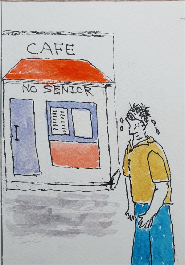 '노시니어존'을 표방하는 카페의 등장에 노년들이 받는 충격을 표현했습니다. 