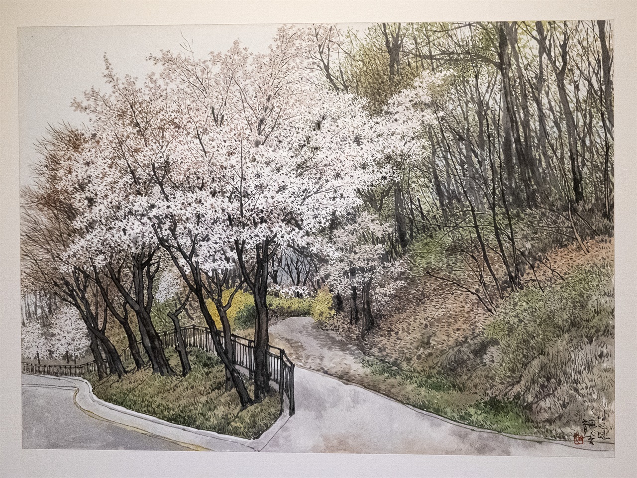 봄의 기운이라는 제목에 우진이네 가는 길이라는 부제가 붙은 작품이다. 벚꽃이 흐드러진 골목길이 설레이는 만남을 이야기한다.