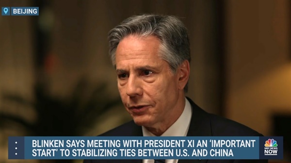중국을 방문한 토니 블링컨 미국 국무장관의 미 NBC 방송 인터뷰 갈무리 