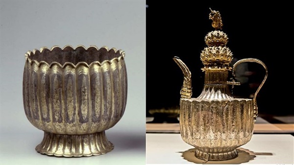 고려 은제 금도금 주전자와 승반. 고려 12세기 높이 34.3cm. 은으로 만든 다음 황금을 입혀 화려하고 정교하게 완성했다. 미국 보스턴 미술관 소장