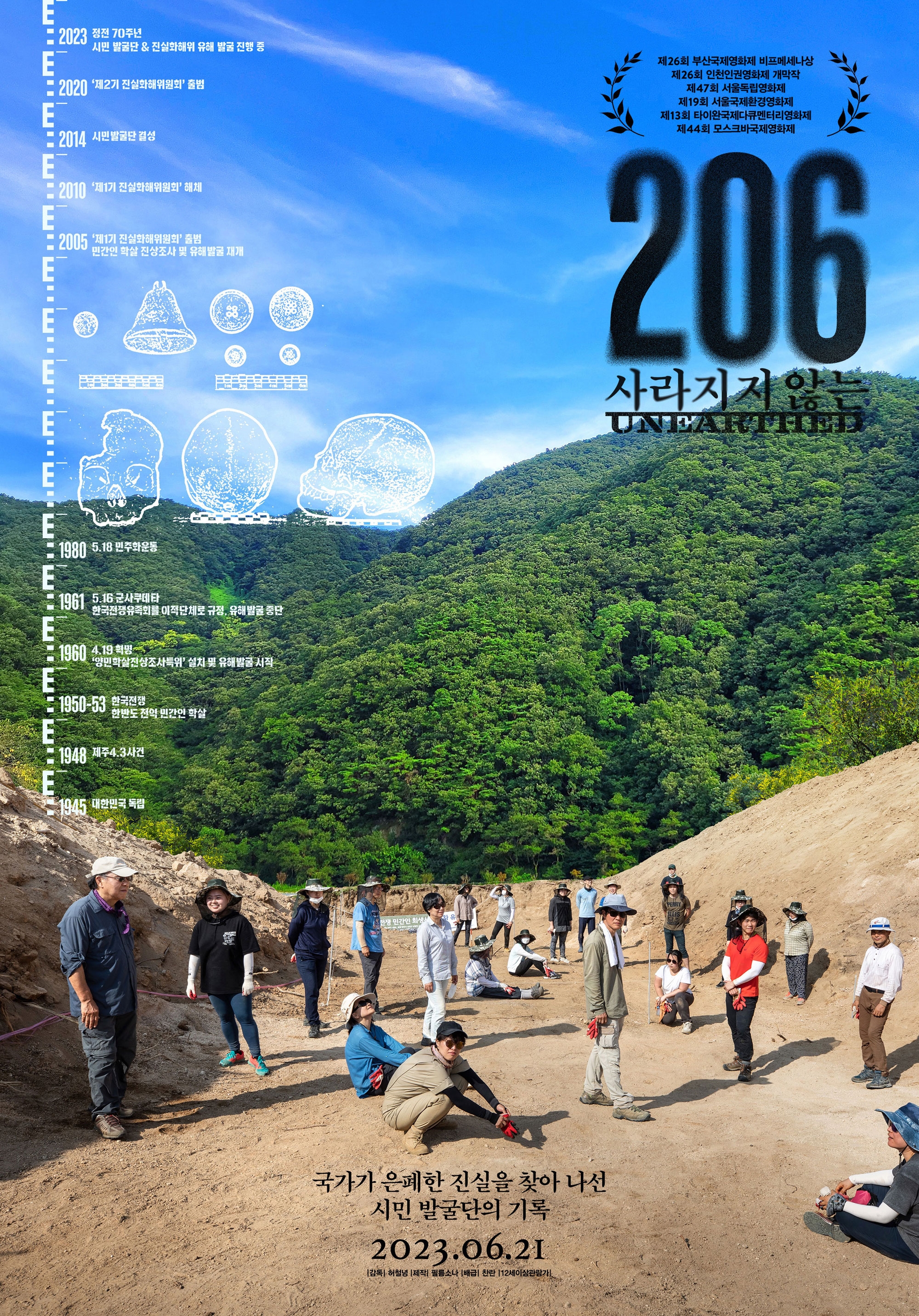 다큐멘터리 영화 <206: 사라지지 않는>(감독 허철녕). '206'은 인체의 뼈의 개수다. 진실은 땅 속에 묻어둔다고 사라지지 않는다는 의미를 제목에 담았다.