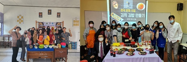 한국어수업과 병행하는 문화활동인 한식체험 행사 (왼쪽: 바우바우학당, 오른쪽: 라파스학당)  @우충환