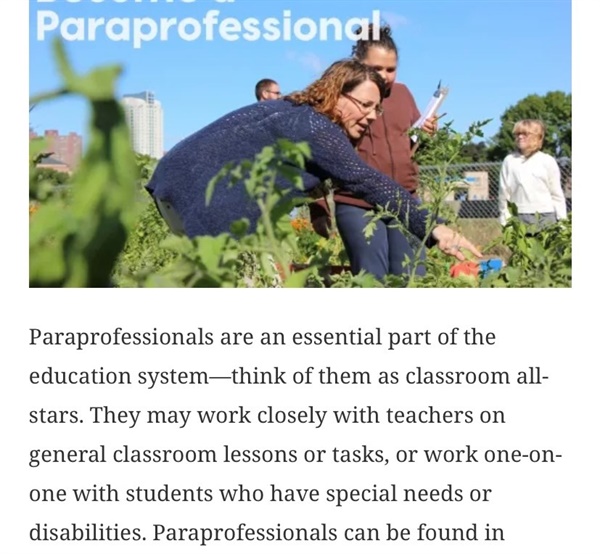 교육청 웹페이지에 있는 교육 지원 전문가(Paraprofessional) 설명 편집본