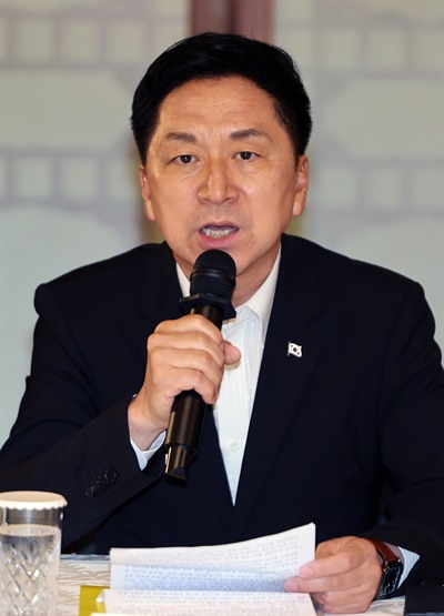 국민의힘 김기현 대표가 28일 오전 서울 삼청동 총리공관에서 열린 고위당정협의회에서 발언하고 있다.