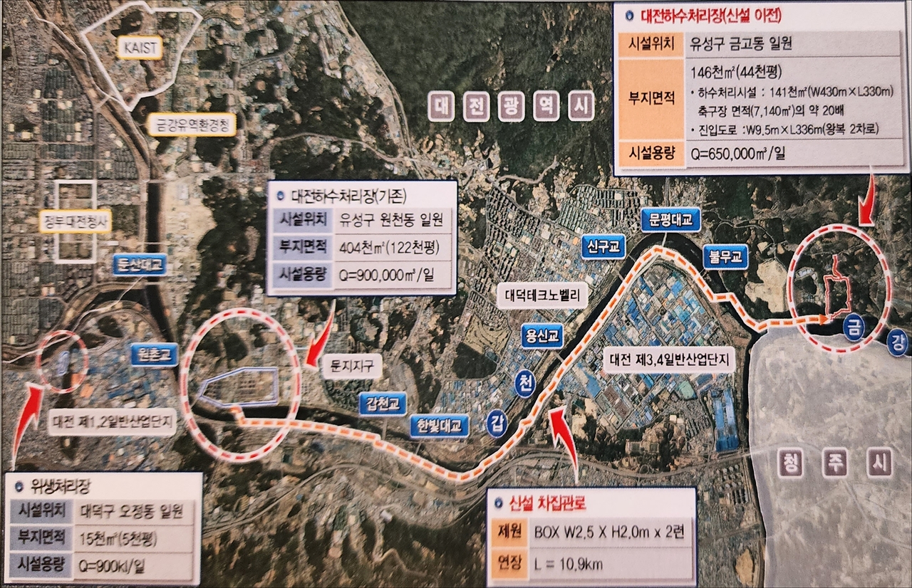  대전시가 추진하고 있는 하수처리장 현대화 및 이전 사업 위치도.