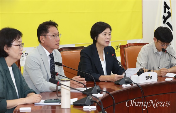 이정미 정의당 대표가 지난 10일 서울 여의도 국회에서 열린 상무집행위원회 회의에서 발언하고 있다.