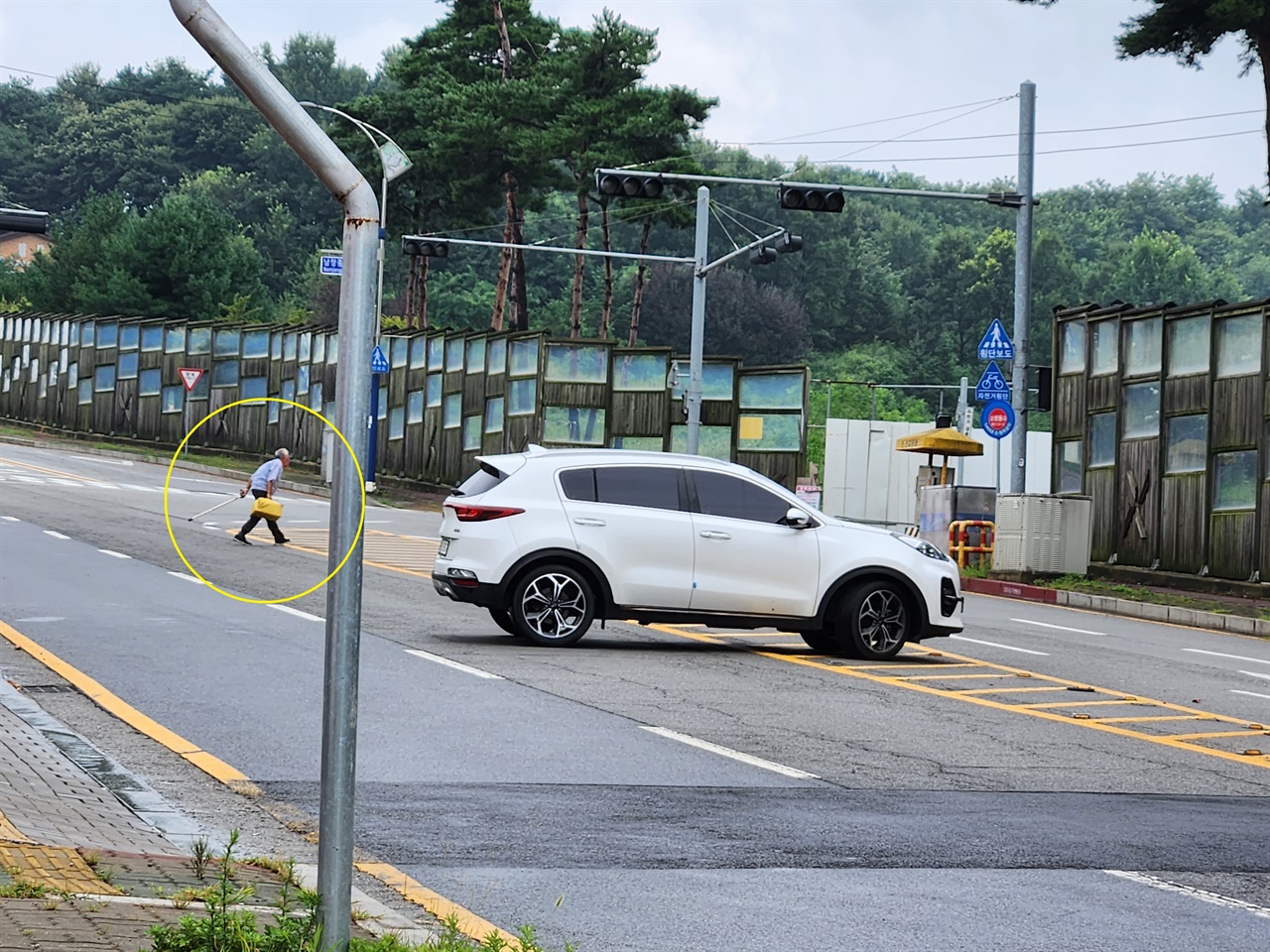 충남 홍성군 홍성읍의 한 도로. 마트가 들어서면서 보행자들의 무단횡단과 차량의 불법 유턴이 잇따르고 있다. 