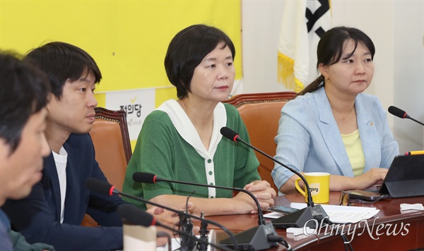 이정미 정의당 대표가 8월 17일 서울 여의도 국회에서 상무집행위원회 회의를 주재하고 있다.