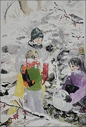 와카미즈(若水) : 새해 첫날 또는 입춘날 아침 일찍 긷는 정화수 또는 그것을 긷는 행사. 액을 쫓고 젊어지게 한다는  믿음이 있음, 나카가와 세이라 작품