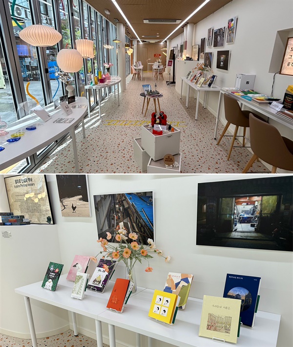 서울 중구에서 인쇄업과 도심 제조업을 홍보하기 위해 만든 '공간 을'에서 <시작, 작가>의 결과물인 15종의 책들을 전시하고 있다. 